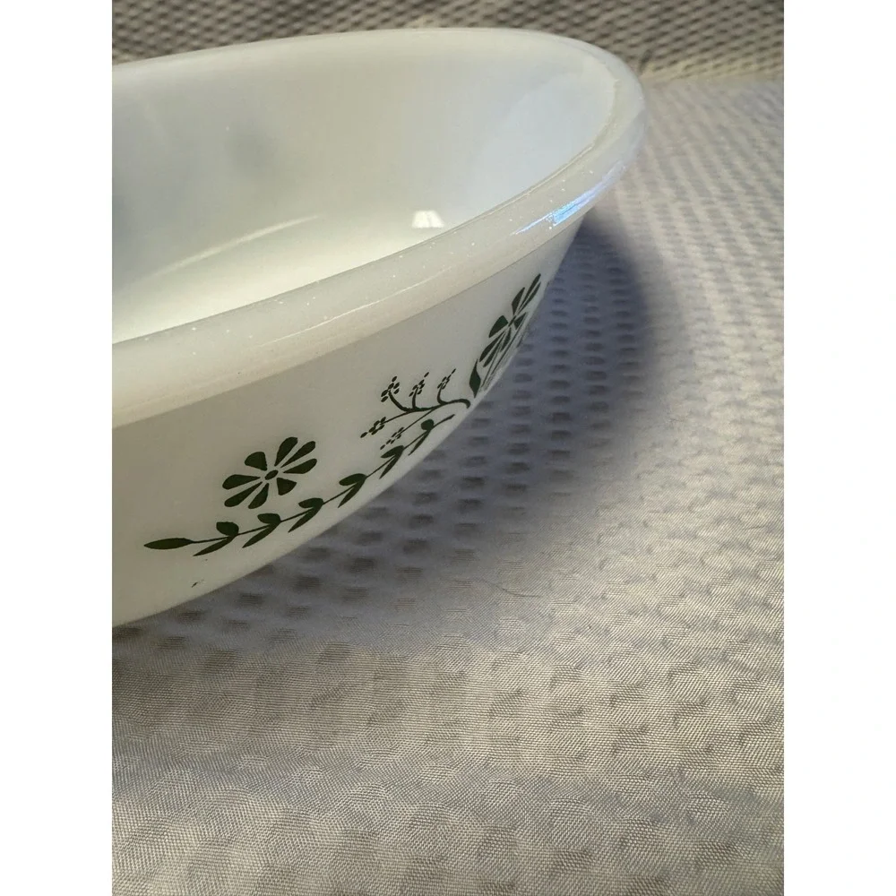 Vintage Glasbake Green Crazy Daisy Casserole Dish J235 Oval 1 QT‎ USA